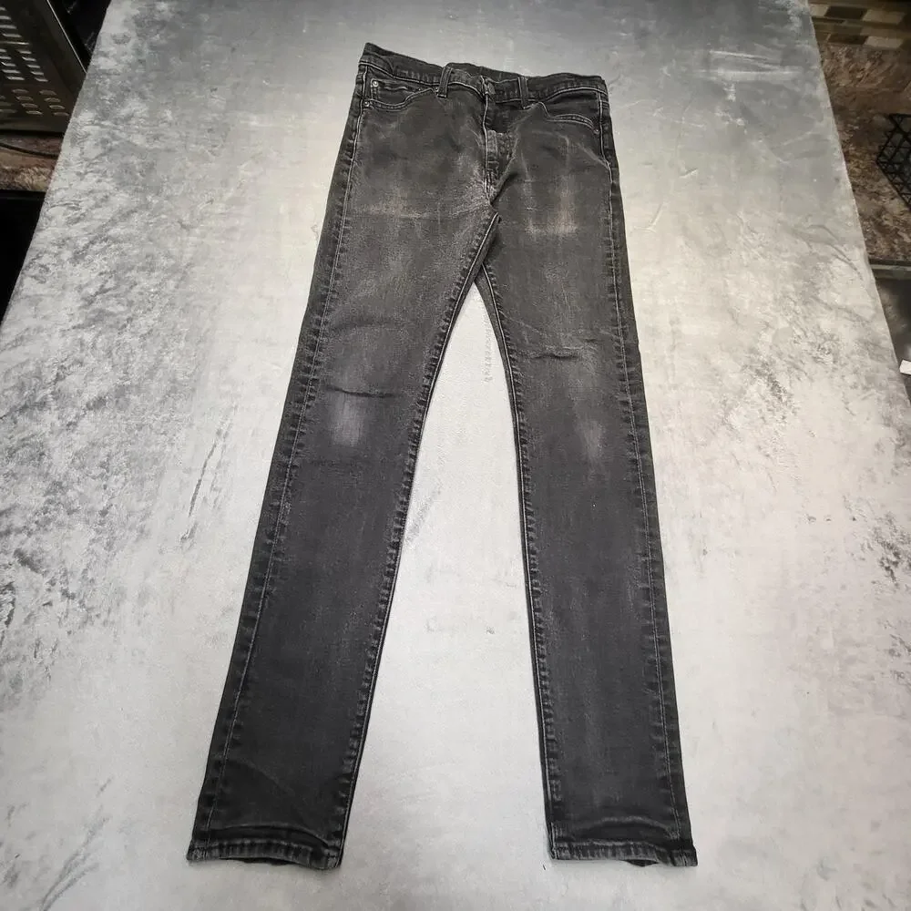 Levi's Jeans Mens 33x34 Black Skinny Slim Distressed Stretch Denim Pockets Logo